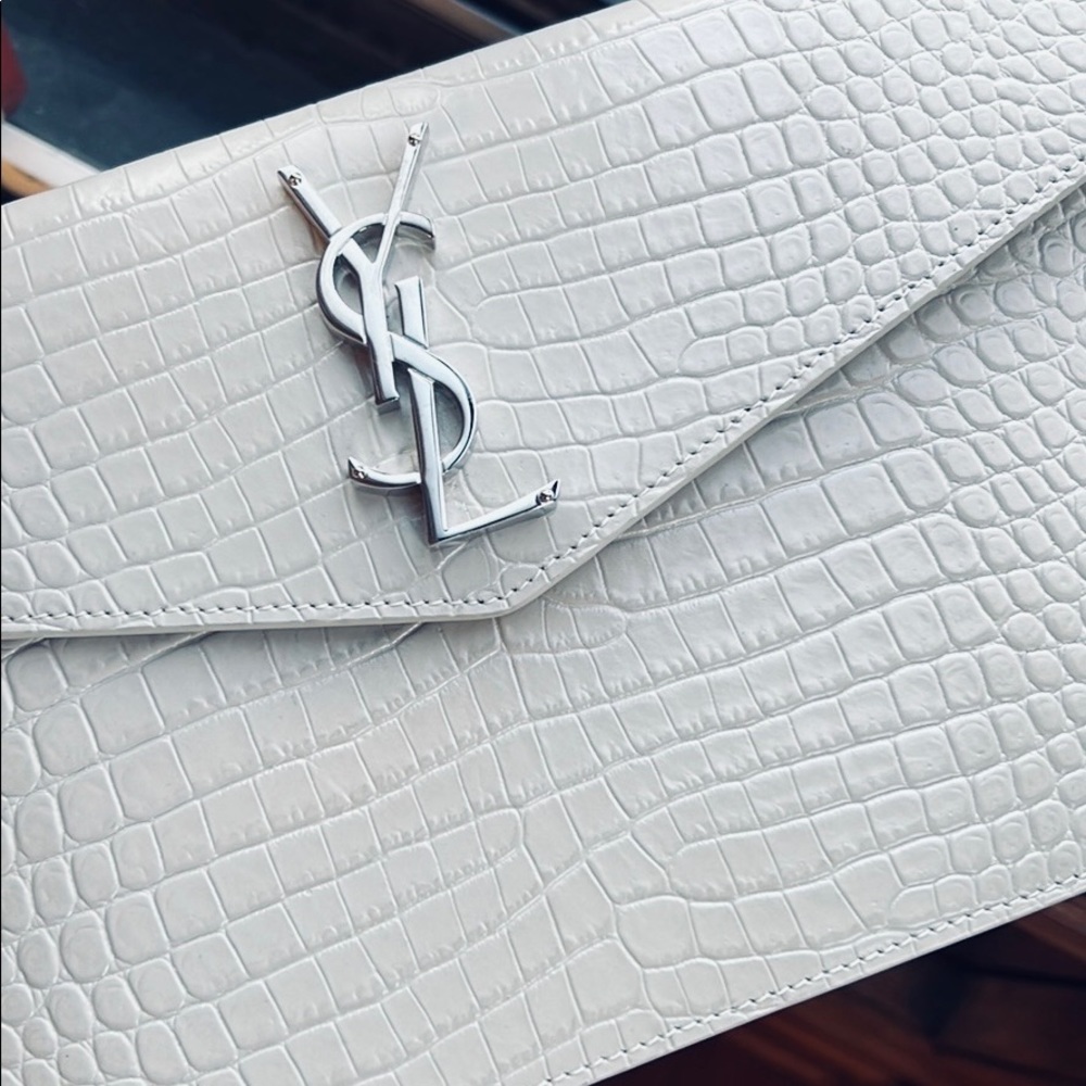 RARE 🔥 SAINT LAURENT Uptown envelope clutch CROC EMBOSSED